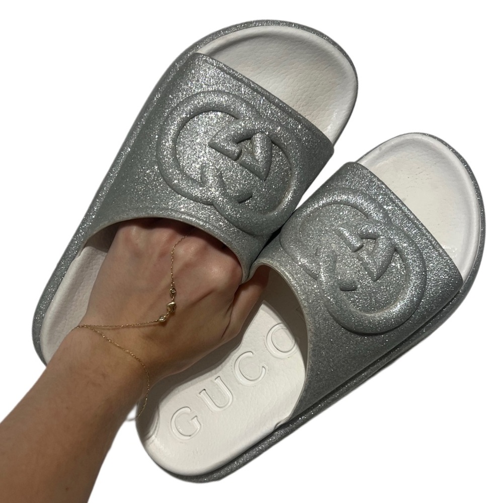Gucci Metallic Silver Slides
